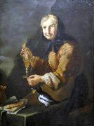 Giacomo Francesco Cipper Old woman with a glass and a magpie France oil painting artist